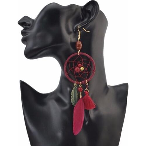 Idealway Bohemian Long Feather Charm Leaf Dangle Earrings for Women Gold Color Thread Tassel Earring Fashion Jewelry