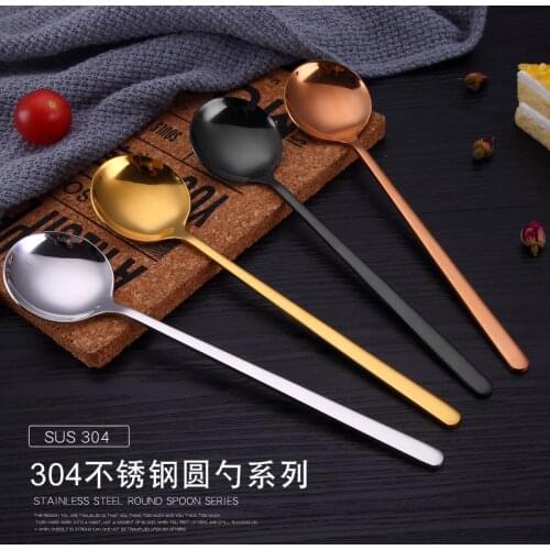 Big Size Stainless Steel Spoon Creative Spoon Ice Cream Dessert Round Spoon Long Handle Korean Soup Spoon Kitchen Gadget