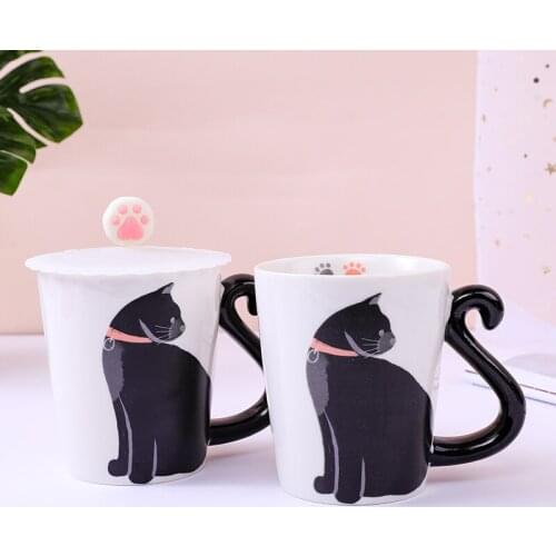 Japanese childrens cute kitten coffee milk ceramic mug cartoon black cat household water cup creative personality drinkware