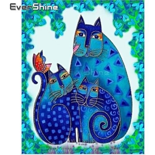 Evershine Diamond Painting Cross Stitch Cartoon Diamond Embroidery Cat Pattern Rhinestone Diamond Mosaic Handmade Decoration