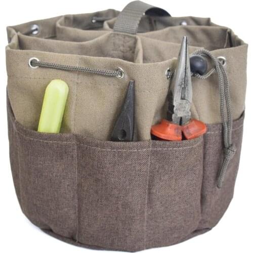 Canvas garden tool organizer bag with 10 pockets small parts bag durable tote bag heavy duty working tool bags
