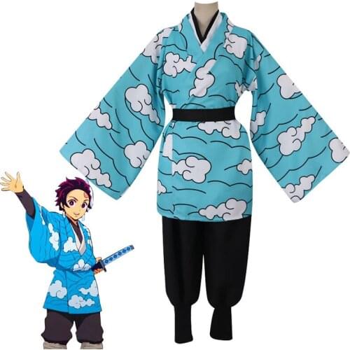 Anime Demon Slayer Cosplay Costume Set Kimetsu No Yaiba Kamado Tanjirou Kimono Men Women Halloween Costumes Wholesale