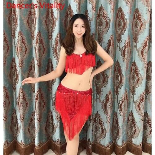 Belly Dance Suit Female Adult Sexy Temperament Bra Practice Clothes High-end Custom Tassel Top Skirt Performance Clothing Set