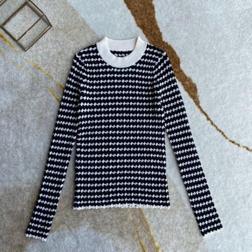 Fashion 2021 new ladies long sleeve sexy casual houndstooth cashmere knit bottoming shirt 1015