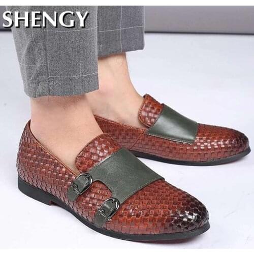 High Quality Mens Loafers Fashion Mixed Color PU Leather Dress Shoe Men Buckle Slip On Flat Male Footwear Wedding Party Hombre