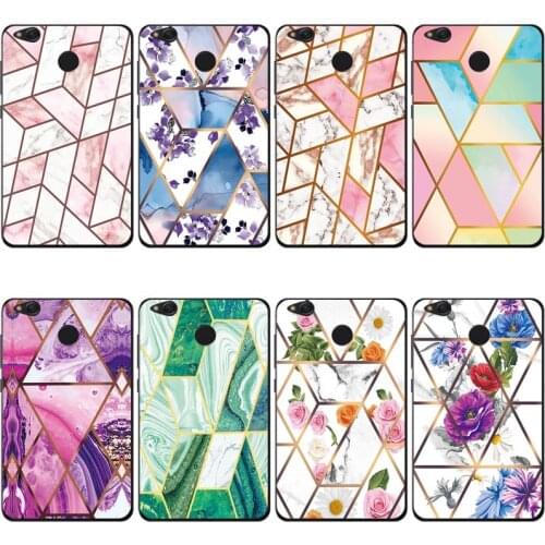 Soft Phone Case for Xiaomi Redmi 4X / 4X Pro Funda Glossy Colorful Flower Silicone Phone Back Cover Geometric Marble Shell