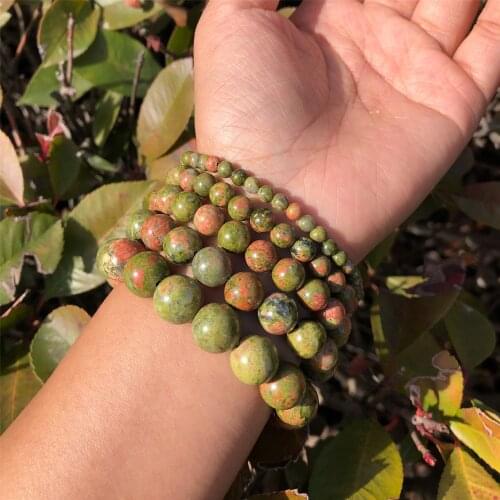 Natural Unakite Bracelet Round Beads Crystal Quartz Healing Stone Women Men Jewelry Gift