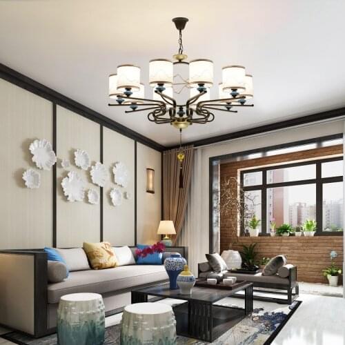 New Chinese Style Villa Hall Chandelier Chinese Style Living Room Dining-Room Lamp Modern Simple Zen Iron Lamps