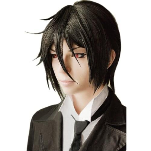 Kuroshitsuji Black Butler Sebastian Michaelis Short Black Cosplay Costume Wig Heat Resistance Fibre Hair Wigs + Wig Cap