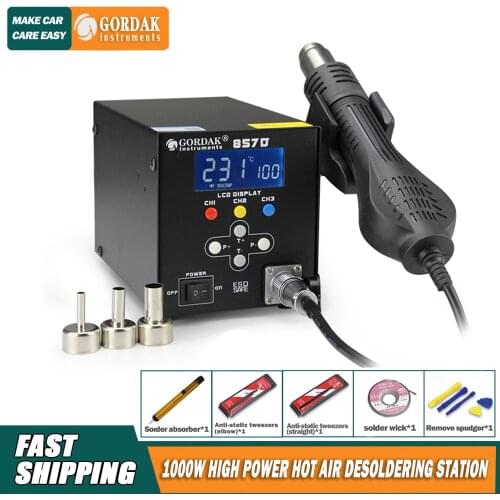 GORDAK 857D hot air station 1000W high power soldering station LCD display intelligent sleep soft wind hot air desoldering stati