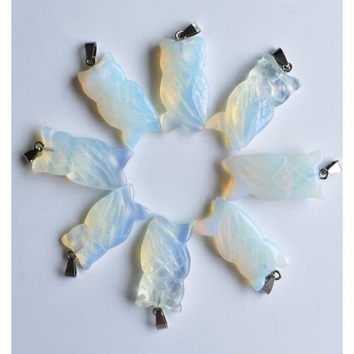 Fashion hot sell good quality carved opal stone animal owl shape pendants for jewelry making wholesale 8pcs/lot free shipping