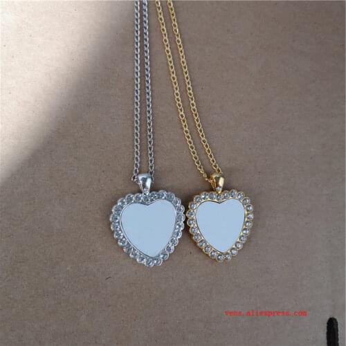 Sublimation blank necklaces pendants with drill woman necklace pendant hot transfer printing consumable materials 15pcs/lot