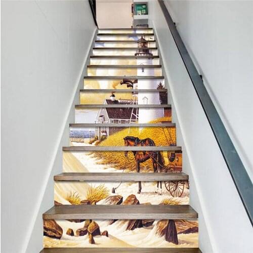 PVC wallpaper lighthouse scenery simple 13 pieces of DIY stair stickers, step stickers, wall stickers