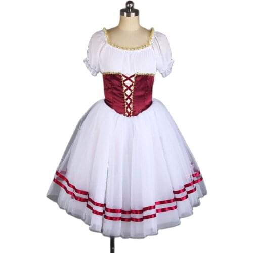 Customized Romantic Ballet Tutu for Adult Girls Ballerina Dance Costume The Bordeaux red Puff Sleeve Ballet Tutu Dress B21019