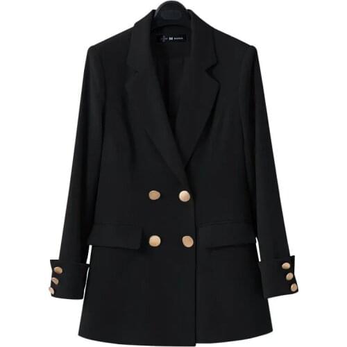 Autumn Spring Women Blazer Double Breasted Jacket Loose Plus Size Ladies Coat Solid Color Lady Female Outwear suit