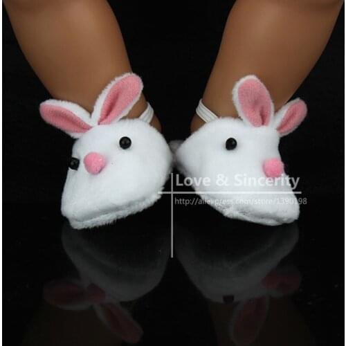Cute Rabbit Slippers Reborn Baby Doll Accessories 18-inch Doll Plush Slippers Fashion Shoes Doll Accessories