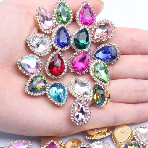 Flatback Claw Rhinestones Mix Color 30pcs Sewing Marquise Tear Shiny Crystals Stones Gold Base Sew On Rhinestones For Clothes
