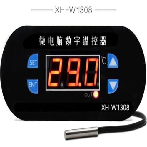 XH-W1308 Adjustable Dual LED Digital Display Temperature Controller Thermostat Switch DC 12V AC 110V-220V Cool Heat Sensor Red