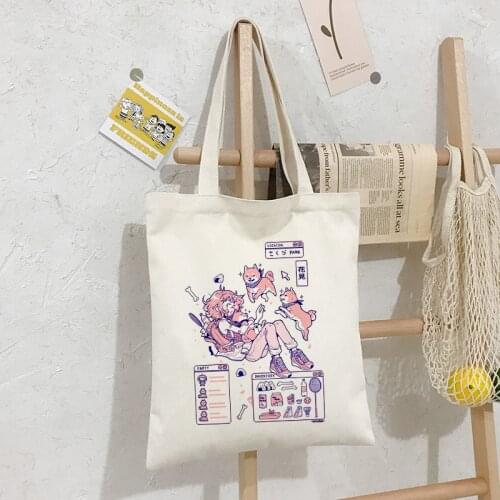 Japanese Anime Cartoon Casual Fashion Female Large Capacity Canvas Hip Hop Harajuku College Shoulder Bags Ulzzang Canvas Bag