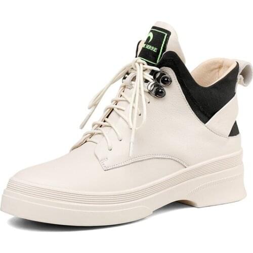 2021 Woman Real Leather Ankle Boots Fashion Shoes Woman Short Winter Warm Boots Platform Heel Footwear Size 34-39