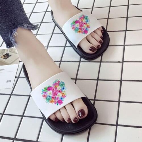 Love Heart Shape Flower Printing Beautiful Aesthetic Lady Slipper Flat Shoes Harajuku Summer women slippers Mujer