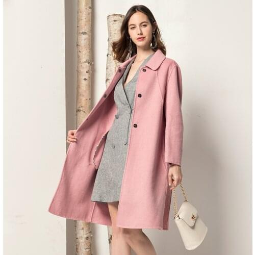 2020 New 100% Wool Coat Women Autumn Long Wool Jacket Pink Korean Coat Ladies Coats and Jackets Abrigos Mujer Elegante F9020