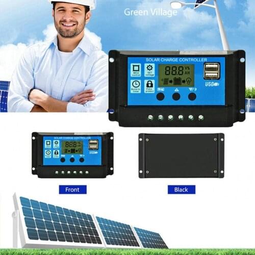 10A/20A/30A HD LCD Display Auto Work Solar Charge Controller 12V/24V PWM Dual USB Output Solar Cell Panel Charger Regulator
