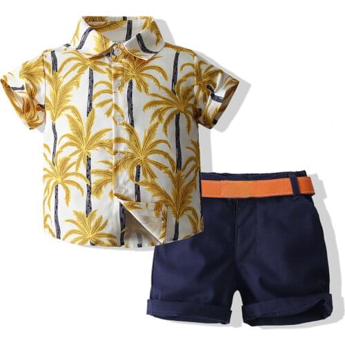 1-6Years Kids Baby Boy Beach Suits Summer Outfits 3Pcs Coconut Tree Print Short Sleeve T-shirt+Shorts+Waistband Boys Suits