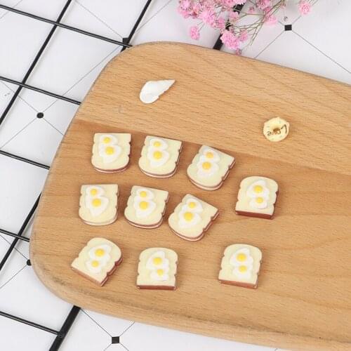 10pcs Mini 1:12 Scale Dollhouse Miniature Resin Egg Bread Toast Model Cute DIY Decorations Accessories