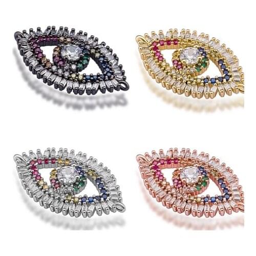 19*28mm Turkey Evil Eye crystal micro pave cz zircon cubic zirconia beads silver gold plated DIY charm bracelet connectors qrxf2