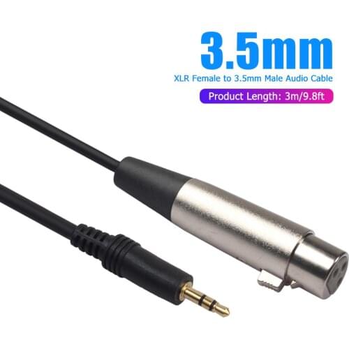 3m/9.8ft 3Pin XLR Female Cable to 3.5mm Male Stereo Audio Adapter Gold-plated Plug with Zinc Alloy Shell Mic Extension