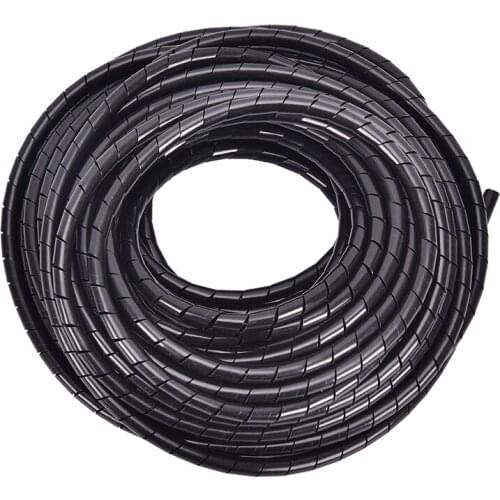 6mm Outside Dia 17M PE Sheath Tube Spiral Range Cache Cable Cord Wire Organizer PC TV Black