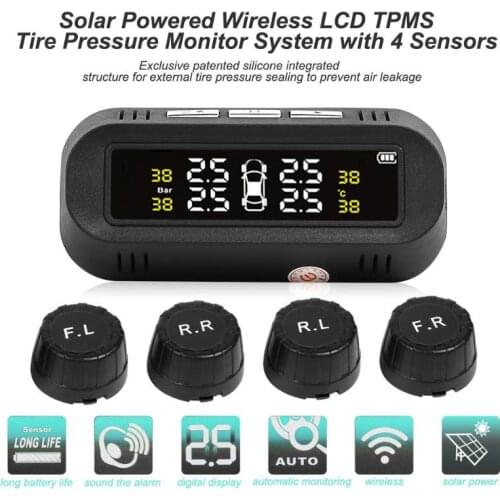 ALLOYSEE C68 USB High Efficiency Solar Car TPMS Tire Pressure Monitor System with 4 External Sensors Car Electronics Accessories