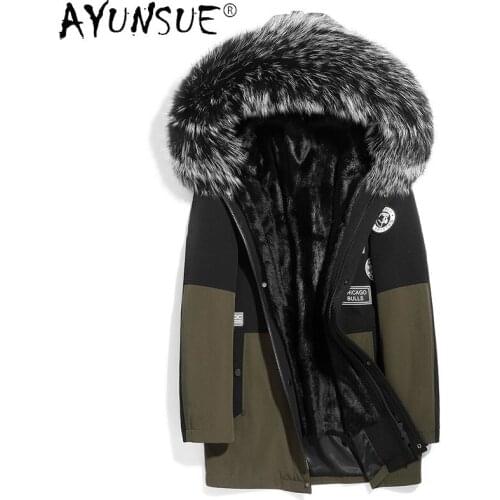 AYUNSUE Winter Jacket Men Clothing Genuine Raccoon Fur Collar Coat Cunning Fur Jackets Shearling Parka 2020 Hommes Veste LXR988