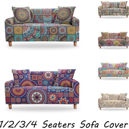 Boho Sofa Covers Mandala Printed for Living Room Elastic Stretch Slipcover Sectional Corner Couch Covers 1/2/3/4-seater