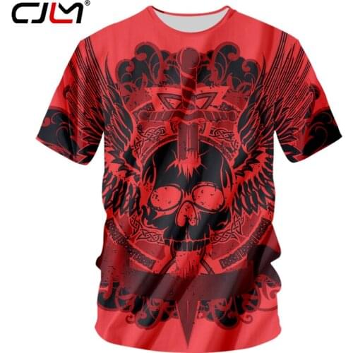 CJLM Men Tshirts Red 2018 Harajuku Summer Tops Funny Print 3d Print Skull Head T-shirt Hip Hop Streetwear Rock Shirts Dropship