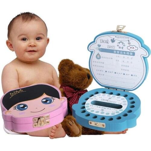 Wooden Baby Tooth Box 8 Languages Milk Teeth Umbilical Organizer Storage Boys Girls Souvenir Case Baby Gifts Colored Box
