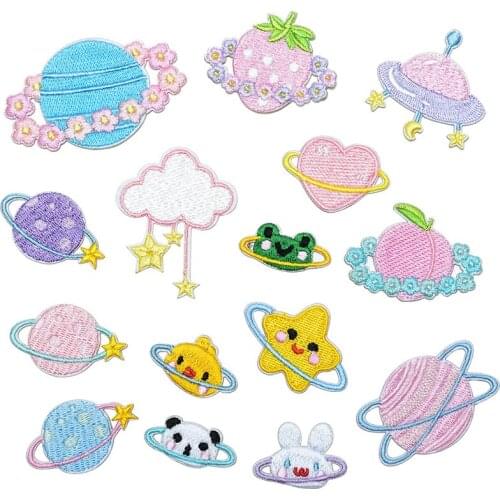 Fruit planet cute animals Patch for Clothing Iron on Embroidery Applique Cute Fabric Badge DIY phone case Apparel Accessories