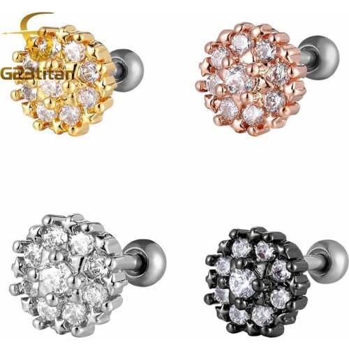 Crystal Ball Ear Cartilage Piercing Labret Stud 16G 6mm Rose Gold Black Silver Color Body Accessory piercing anneau