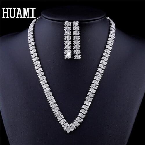 HUAMI Luxury Fine Jewelry Women Necklace Earrings Sets for Brides Wedding Costume AAA Cubic Zironia Jewelry Sets Bijoux Femme