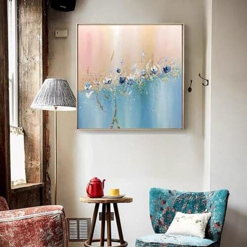 Gold Blue White Flower Oil Painting Acrylic Wall Art Pictures Canvas Painting for living room Bedroom Home Decor No Frame