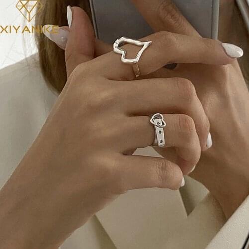 XIYANIKE 925 Sterling Silver Hollow Love Heart Belt Buckle Ring Female Fashion Retro Simple Exquisite Creative Jewelry Wholesale