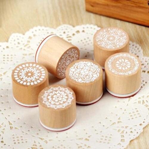 Round Wooden Rubber Stamp Vintage Pattern Seal Lace Series Stamps For Card Making Scrapbooking Handmade Child DIY Crafts C2573