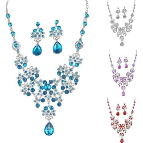 50% Hot Sales!! Lady Rhinestone Butterfly Teardrop Dangle Bib Necklace Stud Earrings Jewelry Set