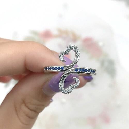 Fashion Charm Butterfly Rings Romantic Double Heart Design Two Color Jewelry Size 6-10 Womens Wedding Engagement Fine Pair Ring