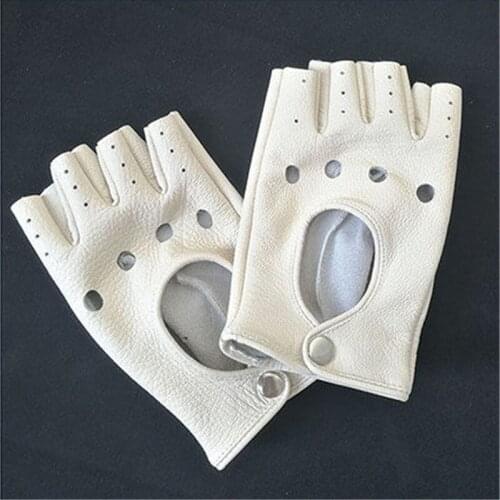 Mens Winter Genuine Leather Gloves Real Cowhide Fingerless Gloves Half-Finger Gym Workout Fitness Driving Motorcycle Gloves