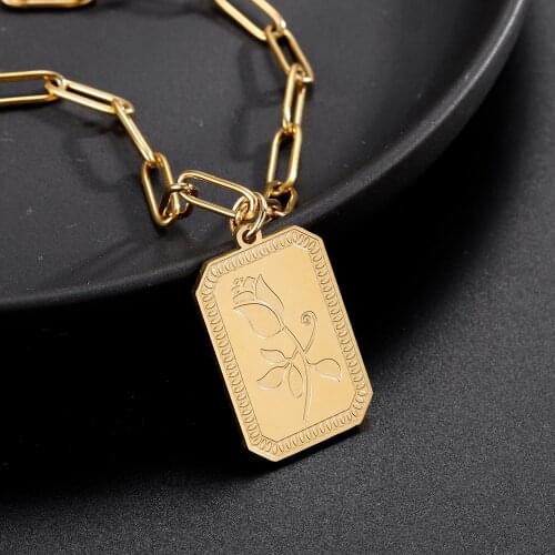 MYDIY Gold Rose Necklace Stainless Steel Square Wildflower Necklace Flower Pendant Gifts for gf flower pendant dainty Jewelry