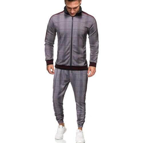2020 New Sport Suit Mens Sportswear Casual Two Piece Set 3D Digital Printing Checked Tracksuit