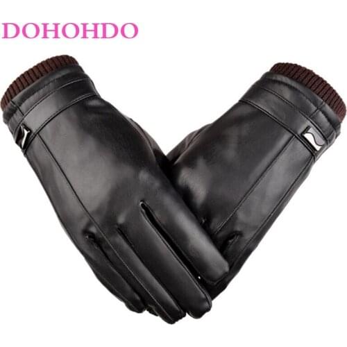 Mens Gloves Black Winter Mittens Keep Warm Touch Screen Windproof Driving Guantes Male Autumn Winter PU Leather Gloves Business