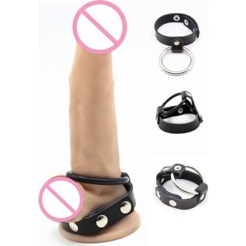 Adjustable Leather Penis Ring Scrotum Sleeve Rooster Ring Delayed Ejaculation Exotic Adult Sex Toy for Mens